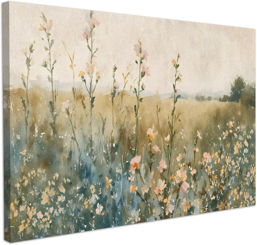 Watercolor Wildflower Canvas Wall Art Framed Vintage Floral Decor 59x39cm