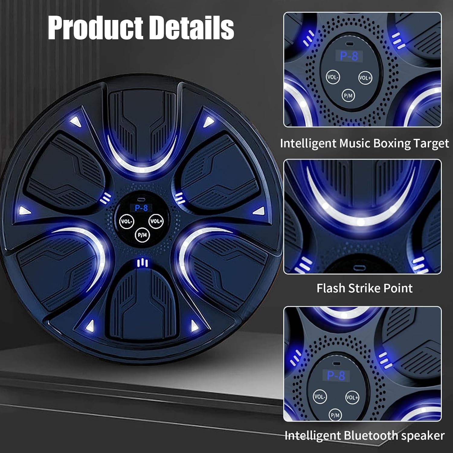 Music Boxing Machine Black Blue LED Wall Punch Trainer with Gloves