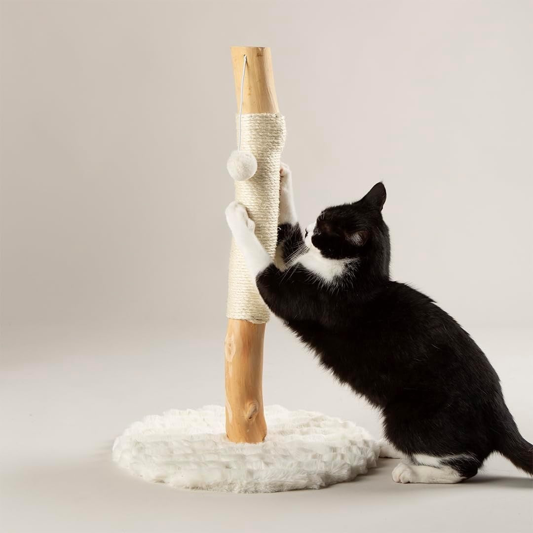 Cat Scratching Post Tree with Natural Wood Sisal Column Plush Base Indoor