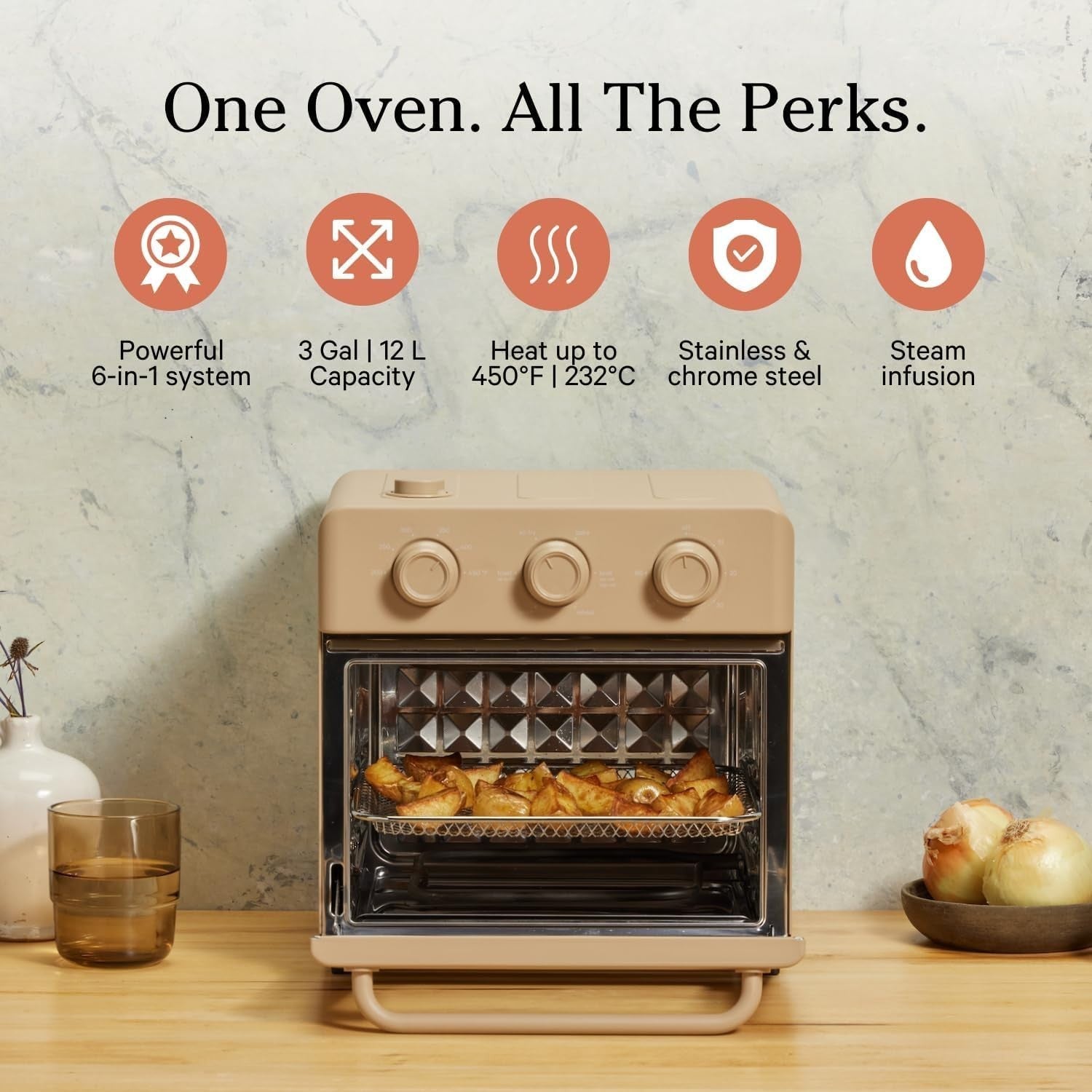 6-in-1 Air Fryer Toaster Oven Steam Infusion Fast Preheat Compact 12L Oven