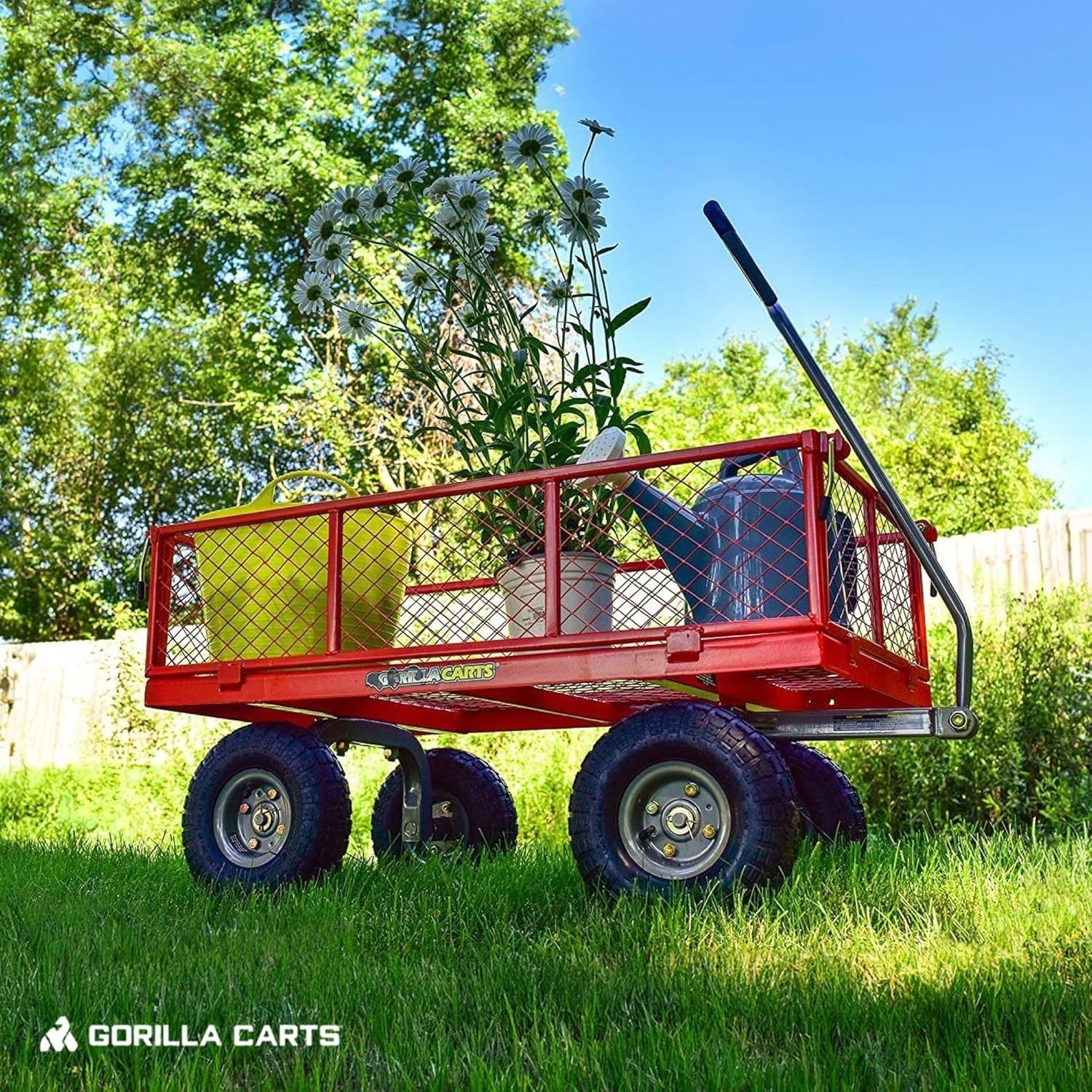 Heavy Duty 350kg Steel Garden Utility Wagon with Removable Sides & 10" Tires Red