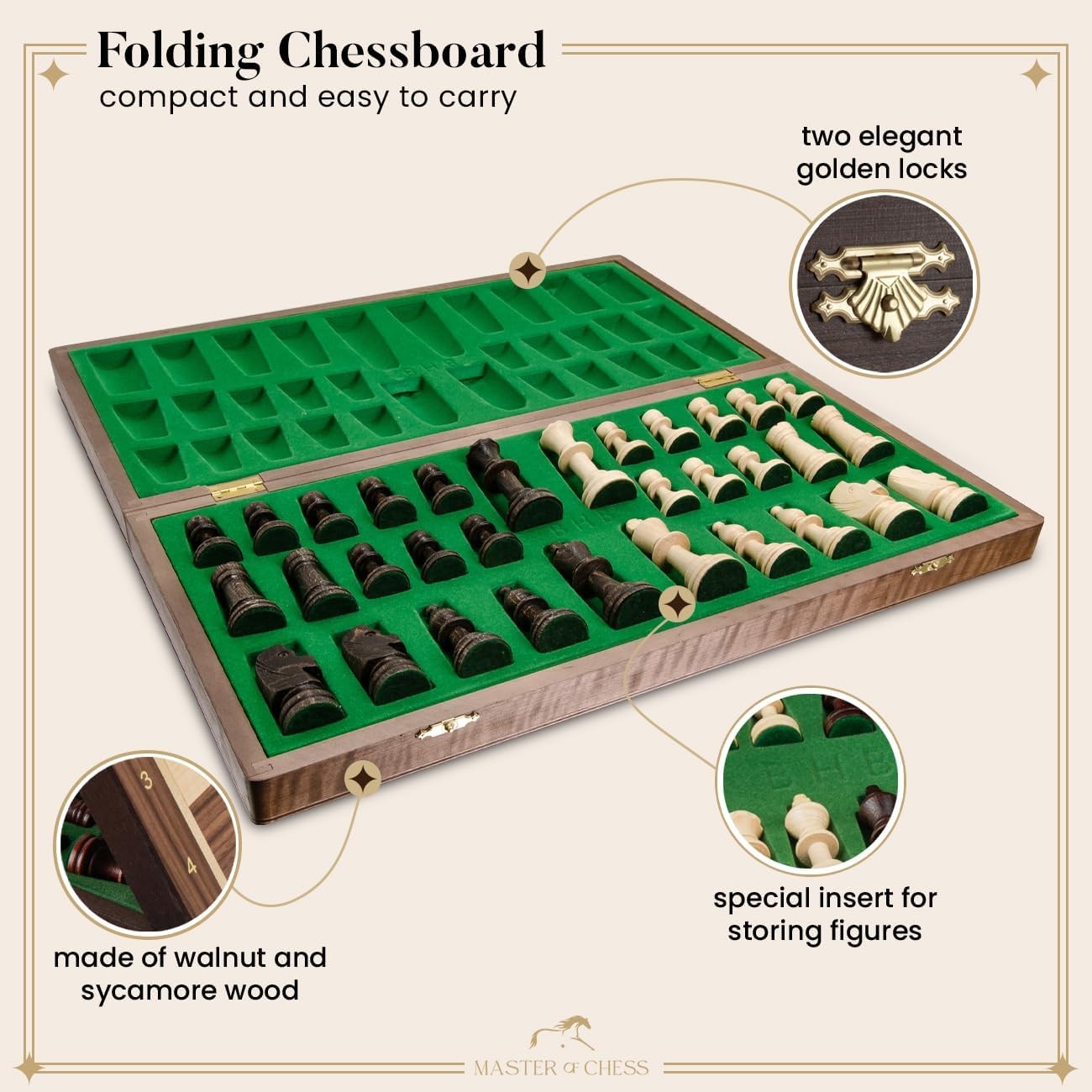 48cm Tournament Wooden Chess Set – Weighted Staunton No.5 Pieces & Folding Board