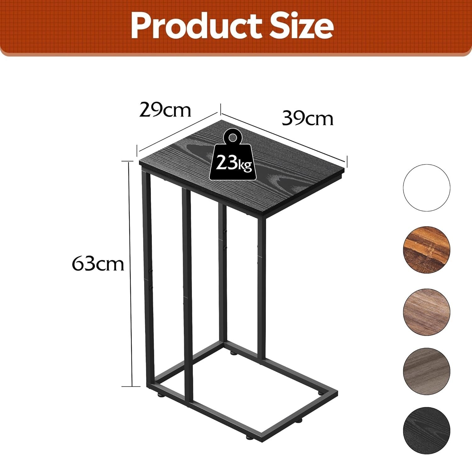 Space-Saving C-Shaped Side Table with 2 Tiers, Durable Steel Frame, Black