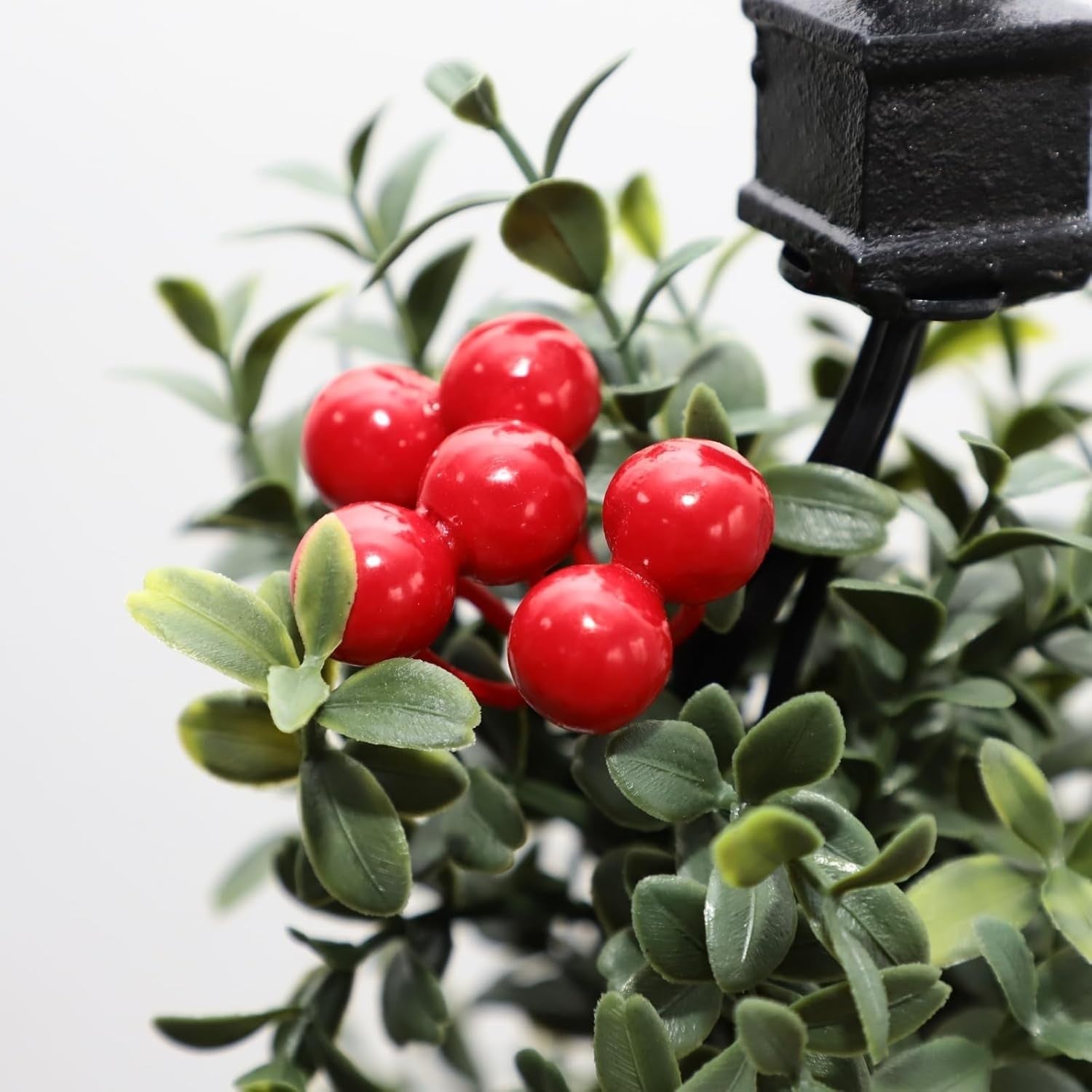 3ft 90cm Artificial Spiral Boxwood Topiary Tree with Red Fruits Indoor Outdoor