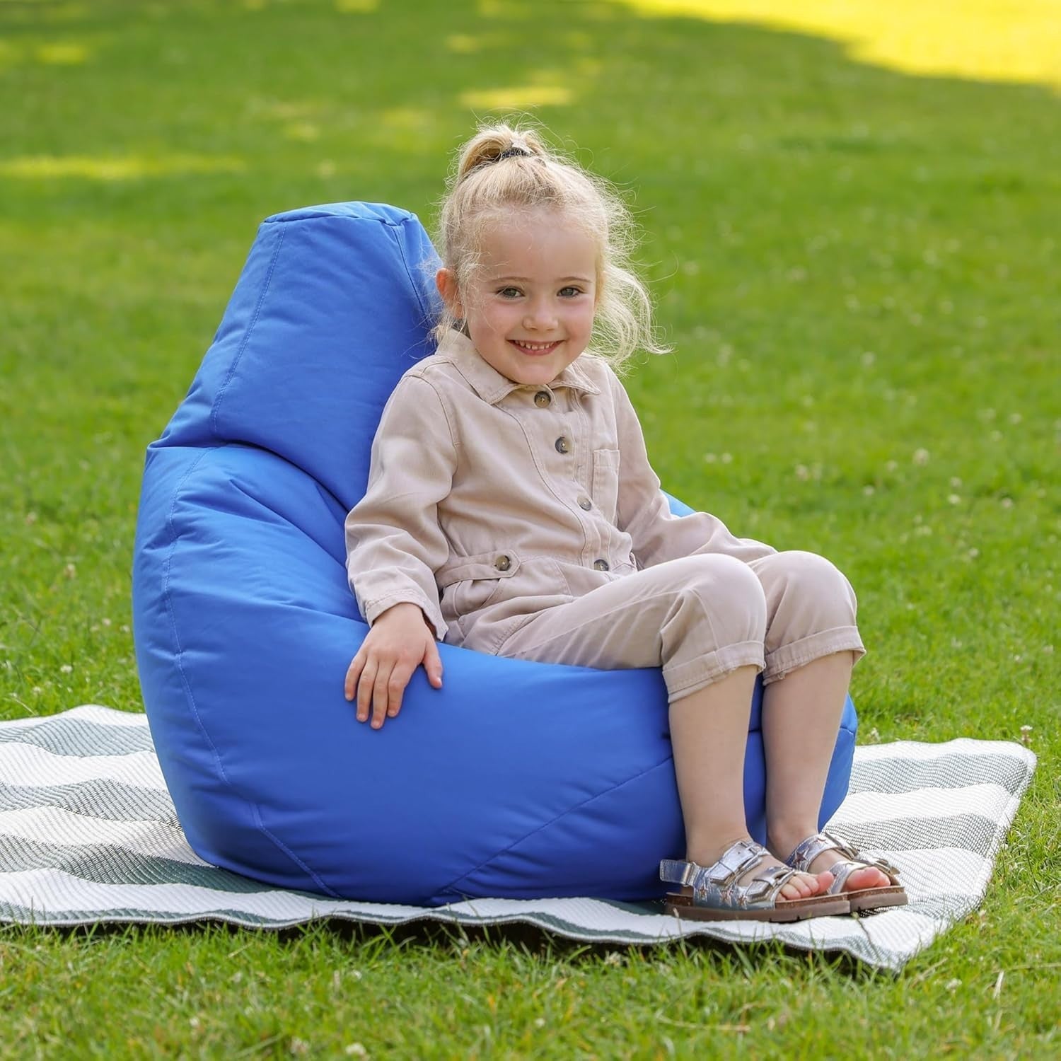 Kids Outdoor Bean Bag Chair Waterproof Gaming Seat – Blue Indoor Use