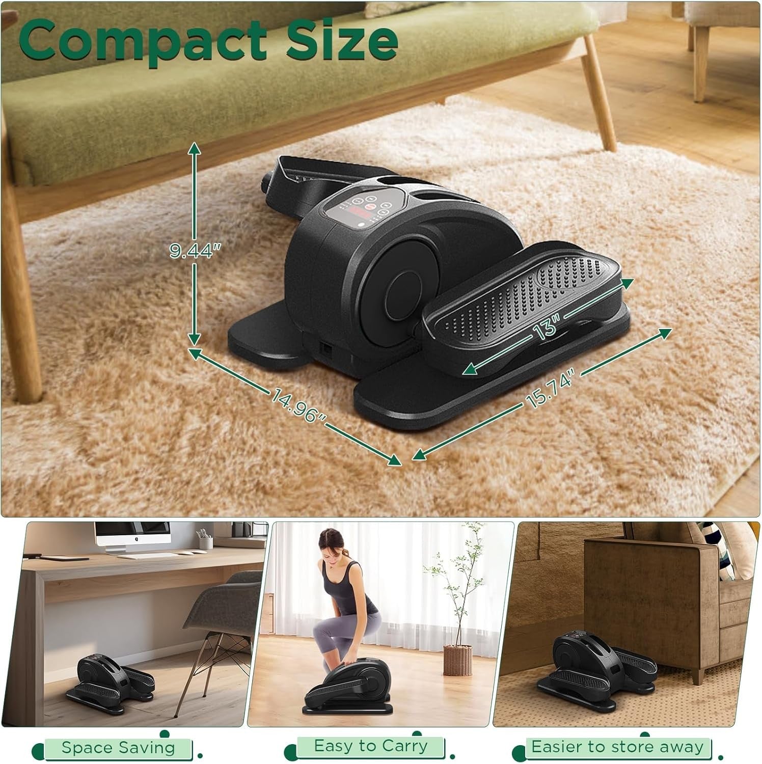 Under Desk Electric Elliptical Pedal Exerciser Quiet Seated Leg Trainer