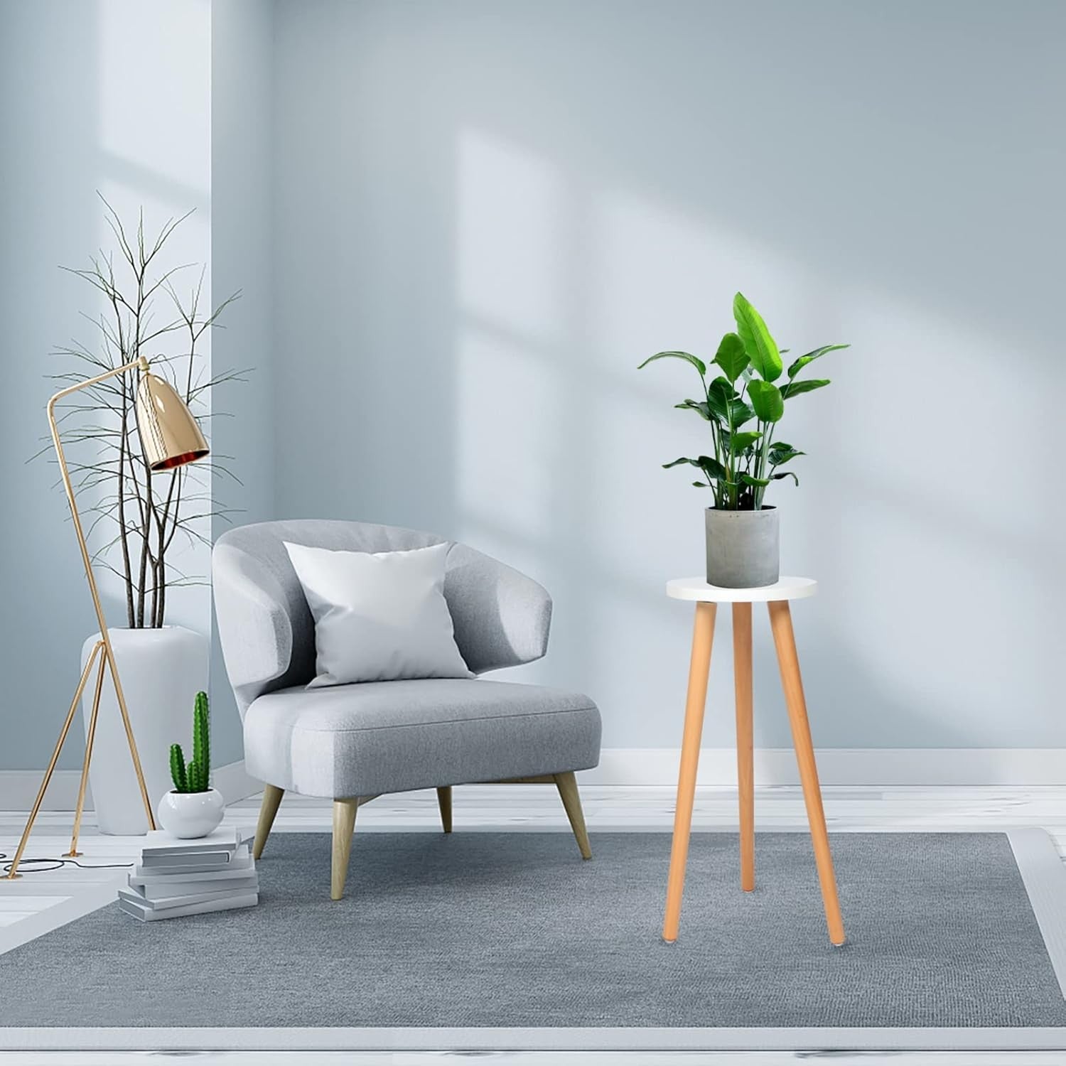 Wooden Plant Stand Indoor Round Side Table Flower Pot Holder Modern 52x20cm