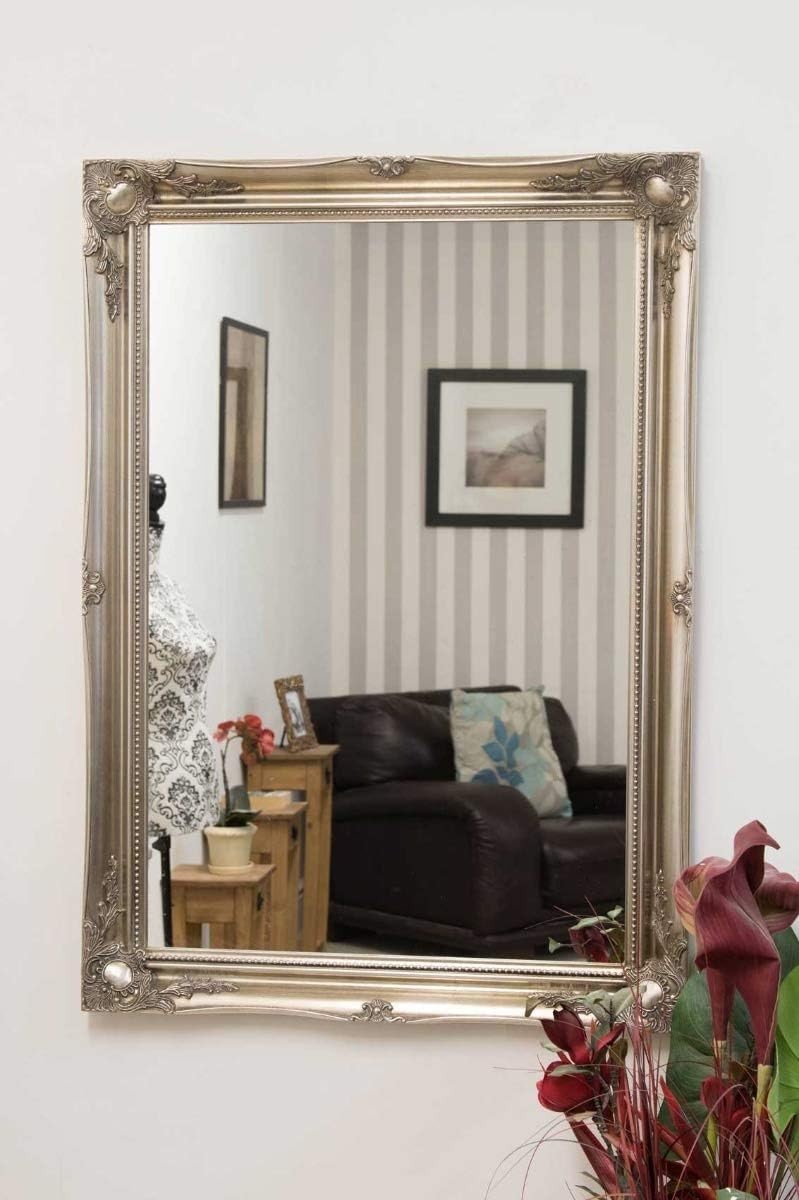 Large Ornate Wall Mirror 42x30” Antique Silver Frame | Elegant & Versatile