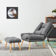 Push Back Recliner Armchair with Footstool Grey Lounge Chair for Living Room