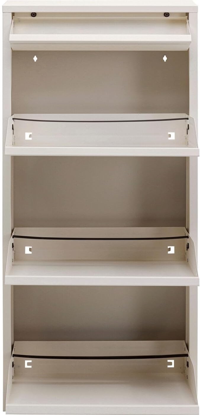 Slim Metal Shoe Storage Cabinet with Tipping Drawers – Cream Hallway Unit 115cm