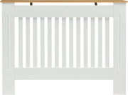 Medium White Radiator Cover 112cm Wood Top Modern Slatted Heating Cabinet