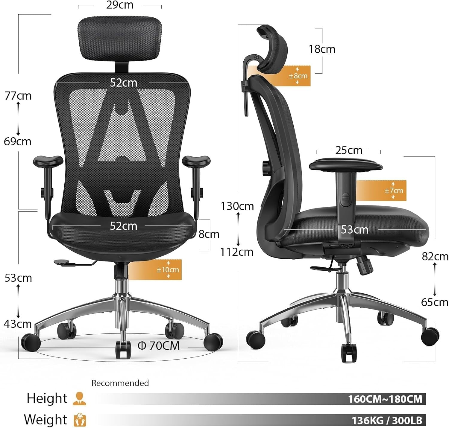 Ergonomic Office Chair Lumbar Support Home Desk Back Seat Recliner Black