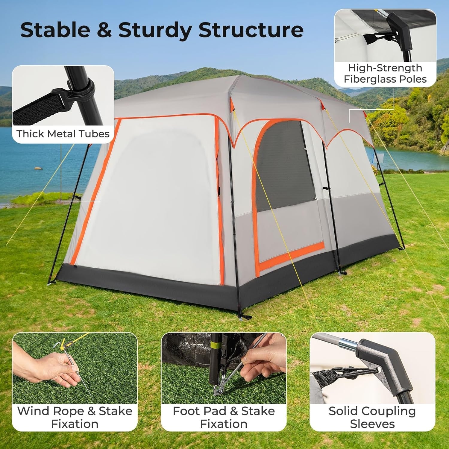 Spacious 4-6 Person Camping Tent Waterproof Rainfly Mesh Windows