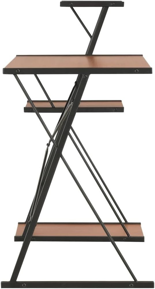 Z-Shaped Computer Desk with 3 Shelves 116x50x93cm, Black+Brown Home Office Table