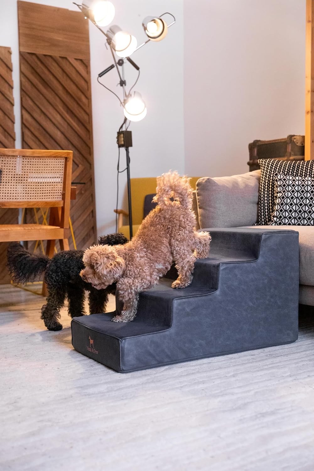 Extra Wide 17" Dog Stairs Ramp 4-Step Foam Pet Steps Couch Bed