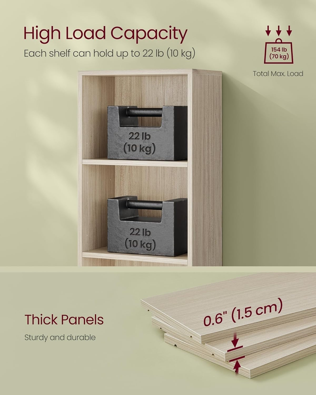 6 Tier Natural Wooden Bookcase Tall Storage Display Book Shelf for Living Room