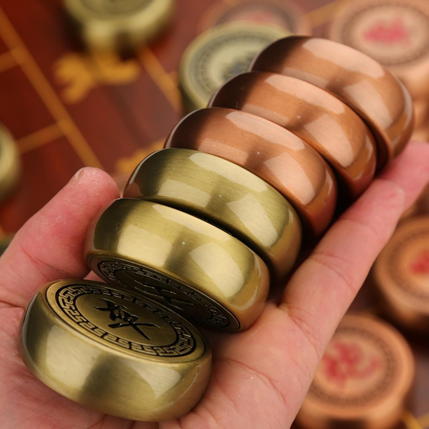 Large Brass Xiangqi Chinese Chess Set Foldable Retro Travel Board