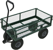 Heavy Duty Metal Garden Trolley Cart Green Mesh Wagon 400kg Capacity All Terrain