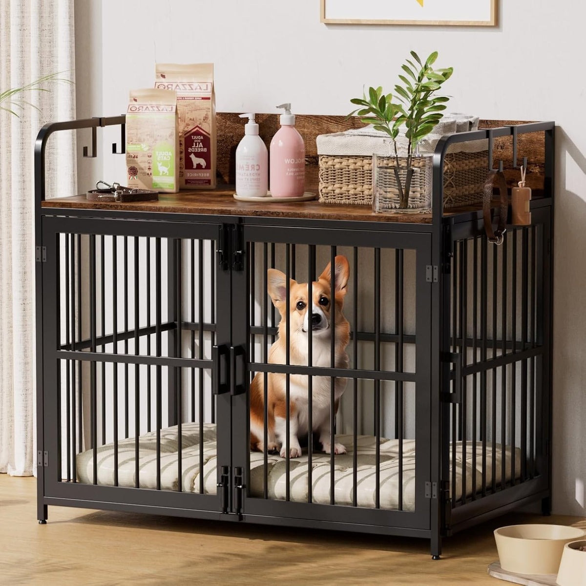 Large Heavy Duty Wooden Dog Crate with 2 Doors – Indoor Kennel Furniture