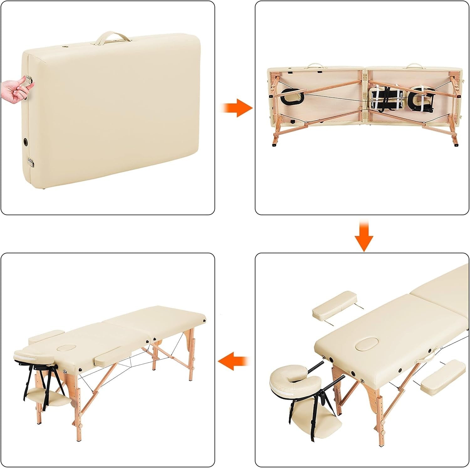 Portable Wood Massage Table Folding 2-Section Beauty Lash Bed Cream 60cm Width