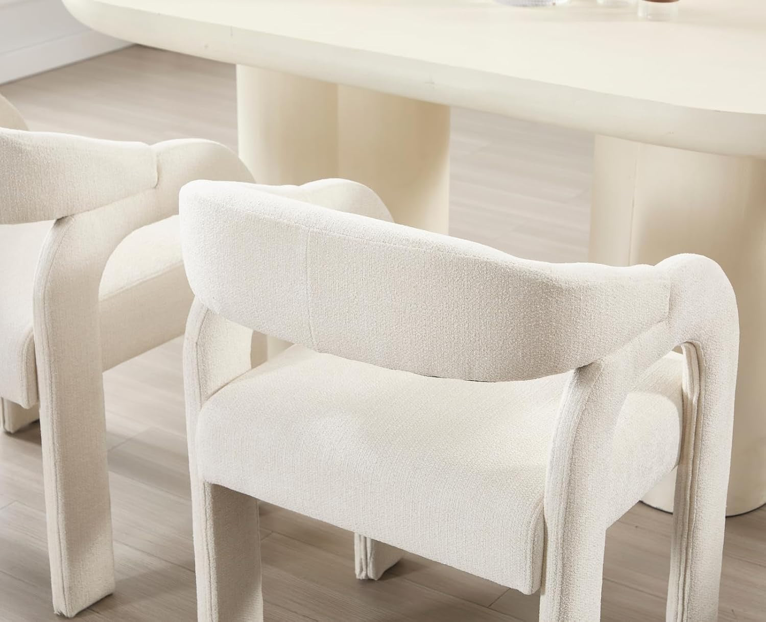 Modern White Dining Chairs Set of 2, Upholstered Armrest Tub Seats