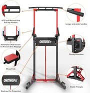 Black Foldable Power Tower Pull Up Dip Station Adjustable Home Gym 600lbs