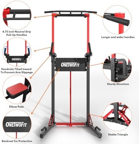 Black Foldable Power Tower Pull Up Dip Station Adjustable Home Gym 600lbs