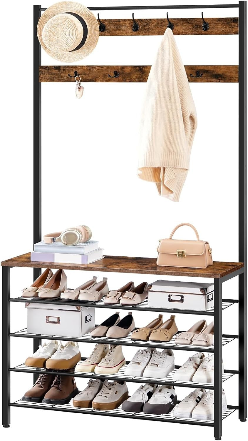 Large Coat Rack with Shoe Storage – 9 Hooks Hall Tree Unit 190cm