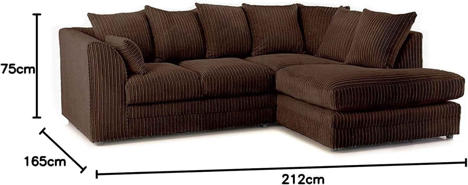 Chocolate Corner Sofa RH 3-4 Seater | Soft Cord Fabric | Deep Cushions UK