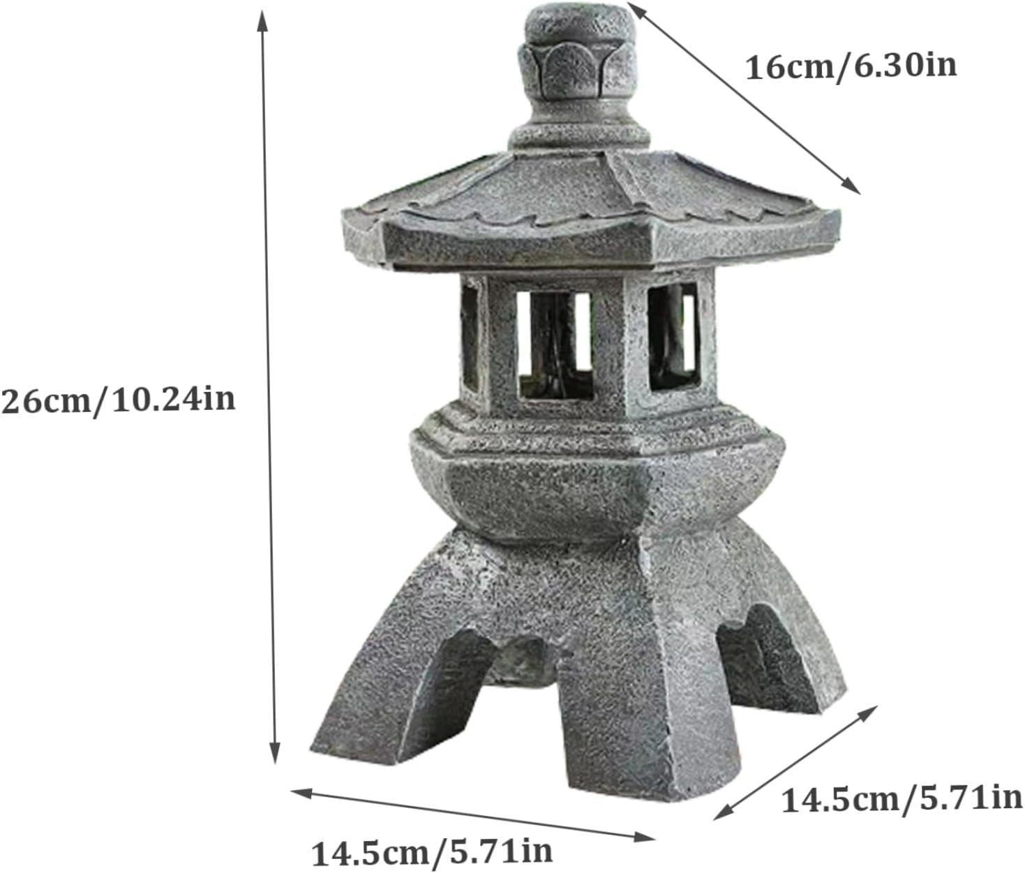 Solar Japanese Pagoda Lantern, 10.4" Resin Zen Garden Statue with LED Light