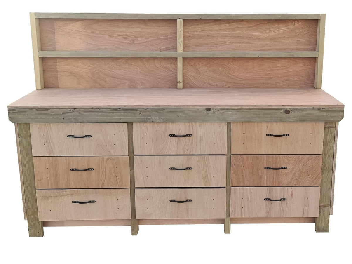 8ft Heavy Duty Wooden Workbench Tool Cabinet with Back Panel & Drawers