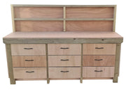8ft Heavy Duty Wooden Workbench Tool Cabinet with Back Panel & Drawers