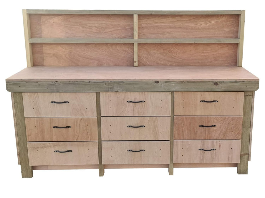 8ft Heavy Duty Wooden Workbench Tool Cabinet with Back Panel & Drawers