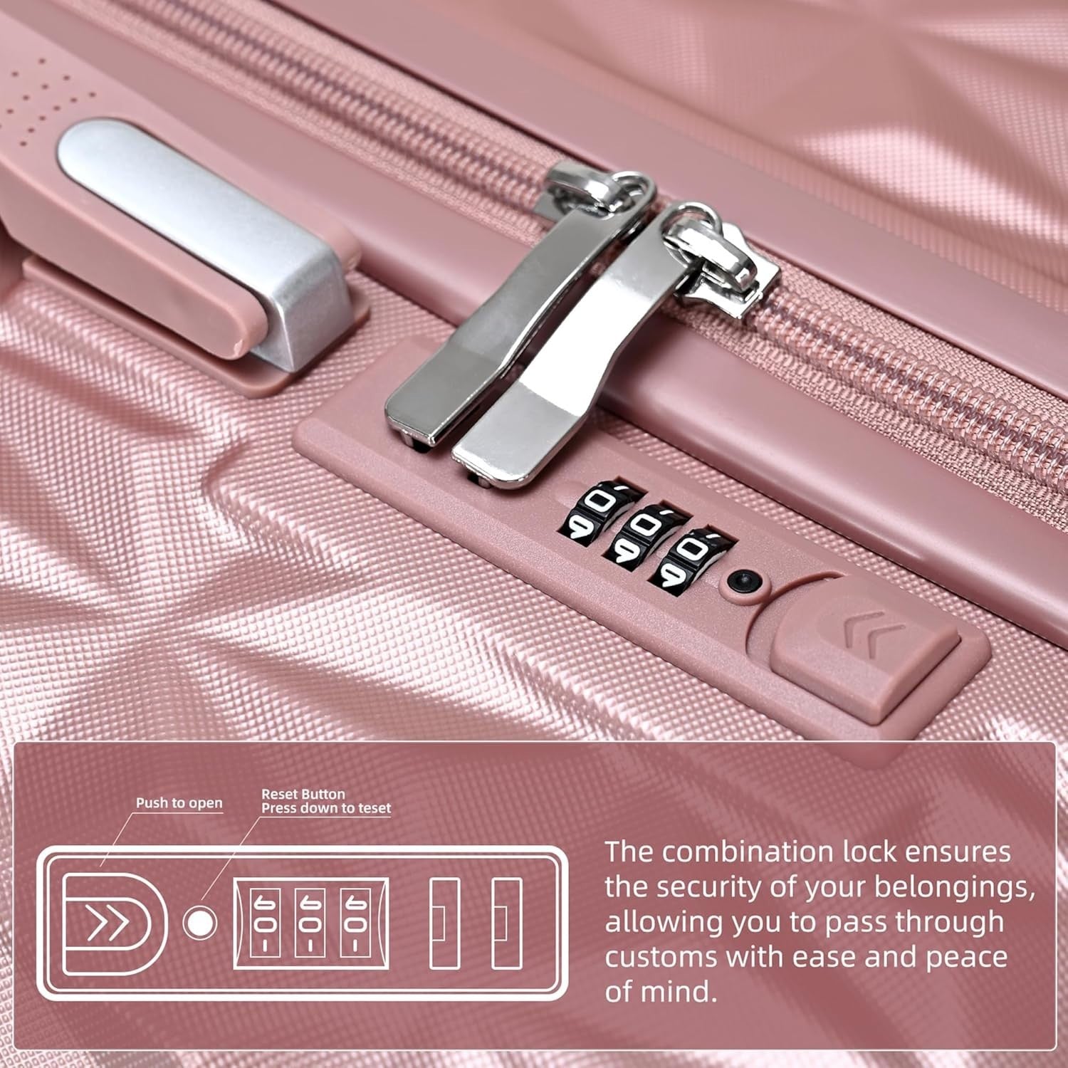 24 Inch Medium Hard Shell Suitcase 4 Spinner Wheels ABS Lock Rose Gold