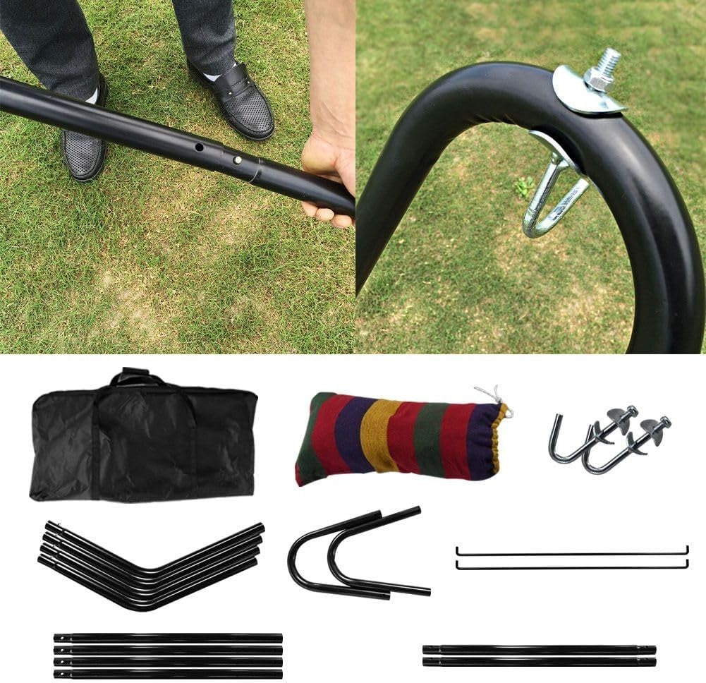 Double Cotton Hammock with Stand, Adjustable, Portable, Easy Set-Up, 200kg Capac