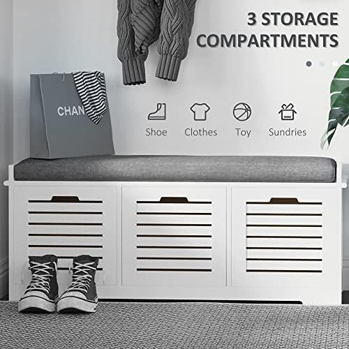 Grey Shoe Storage Bench with Cushion & 3 Drawers – Modern Hallway Unit