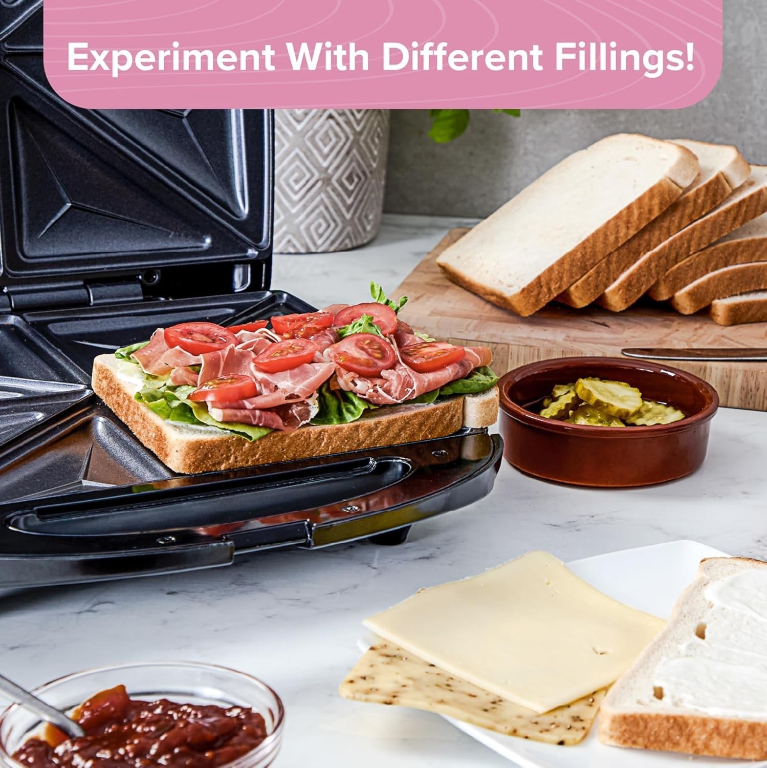 4 Portion Quad Sandwich Toaster Non-Stick, Auto Temp Control, Easy Clean