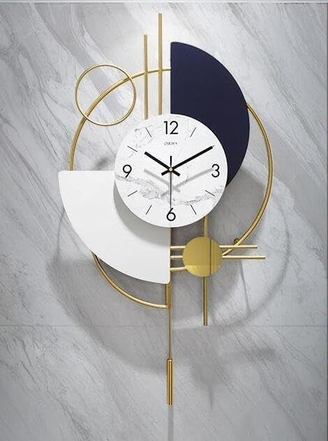 Gold Wall Clock Silent Sweep Large Modern 77cm Pendulum White Black Decor