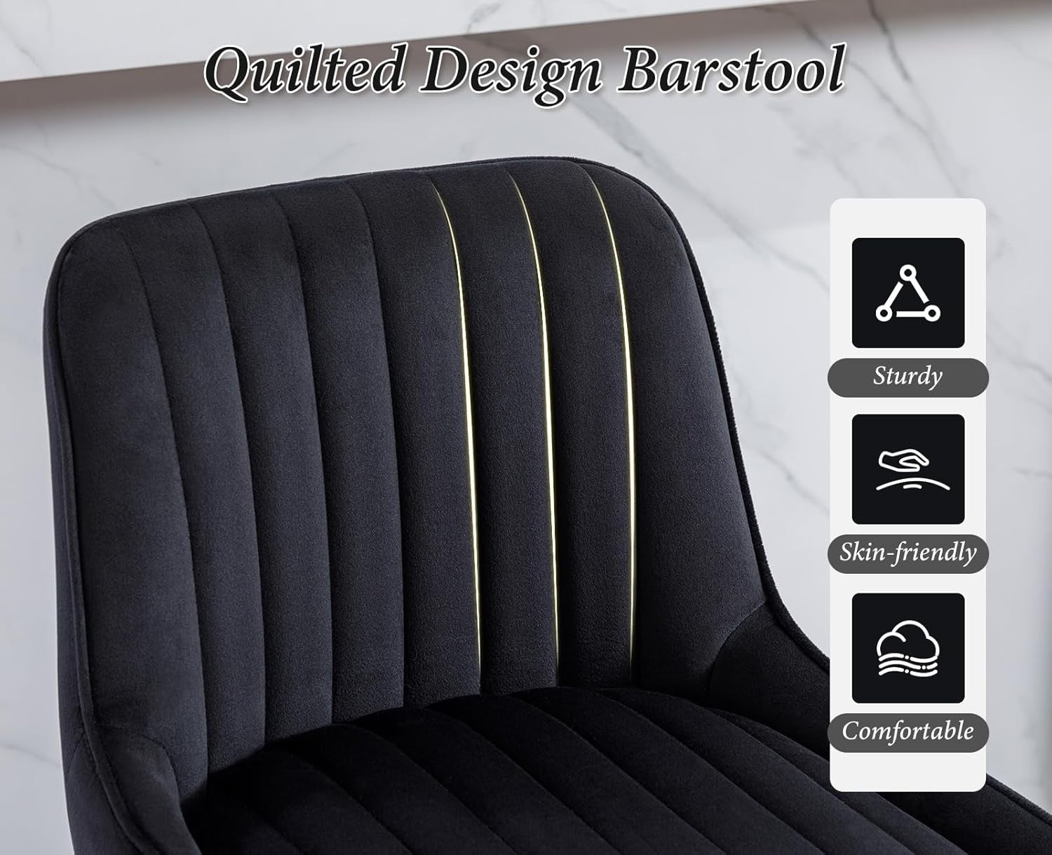 Bar Stools Set of 2 | Black Fabric L-Shaped Counter Dining Chairs