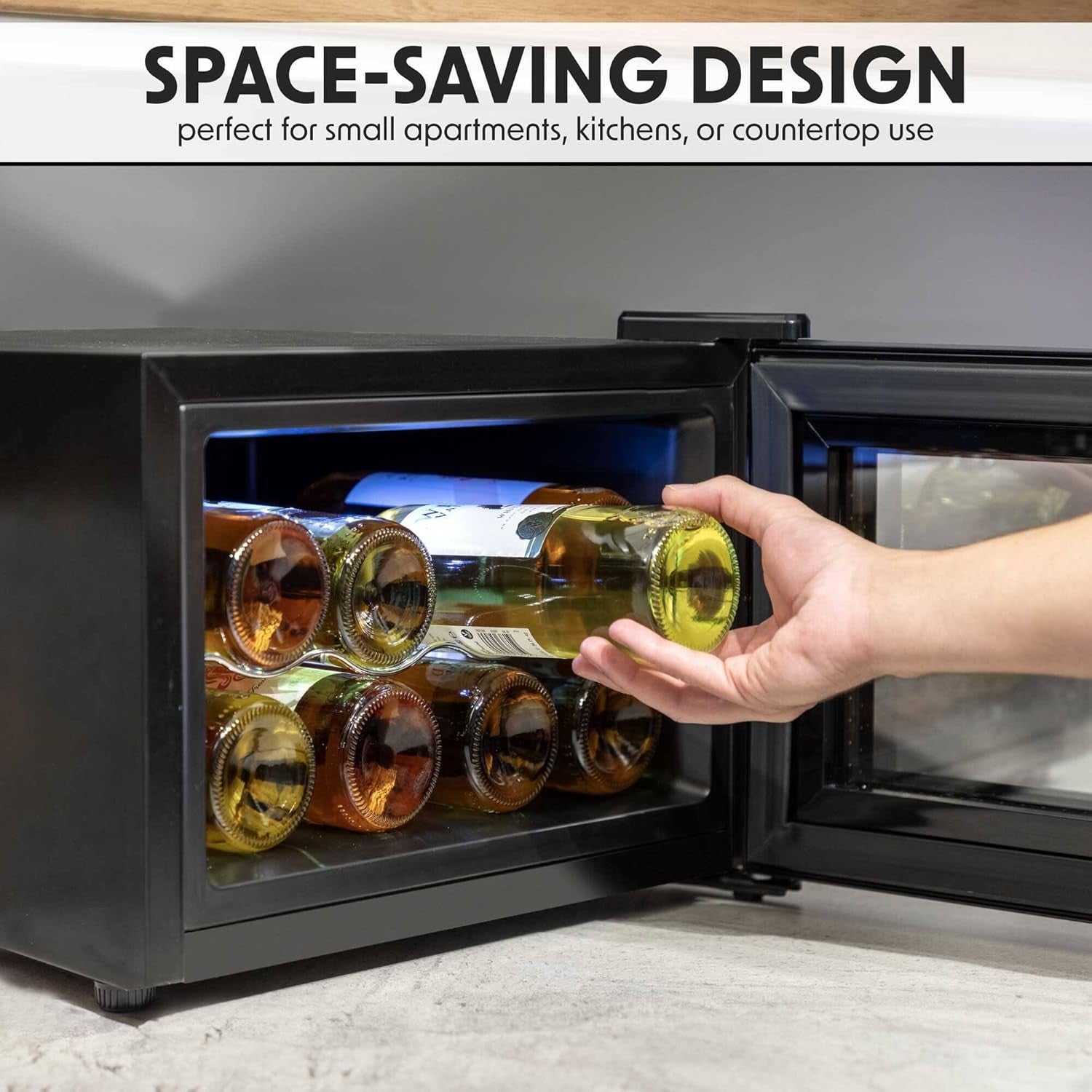 8 Bottle Wine Cooler Tabletop Fridge Touch Control LED Glass Door Quiet