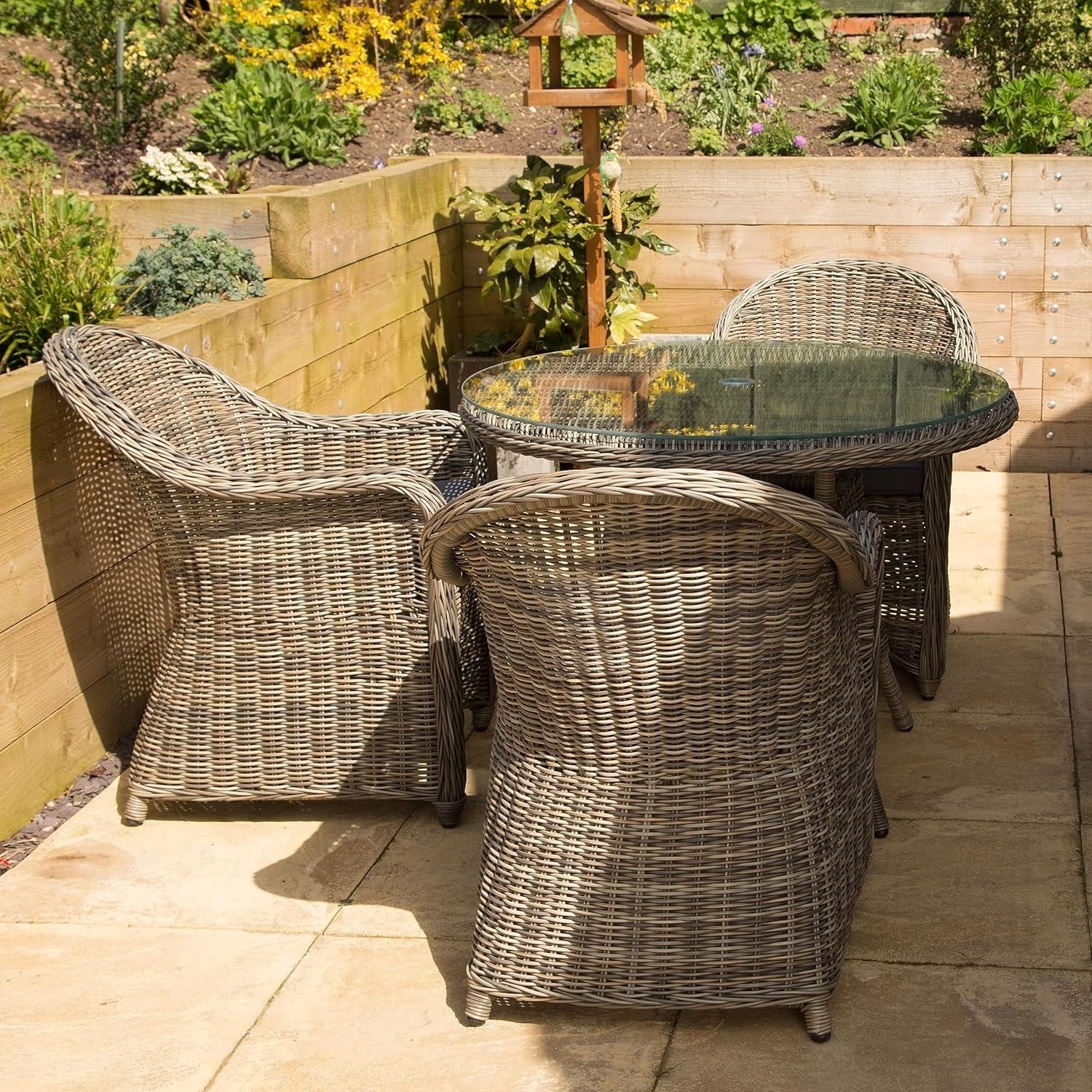 Outdoor Rattan Garden Armchair with Cushion Weatherproof Patio Dining Seat