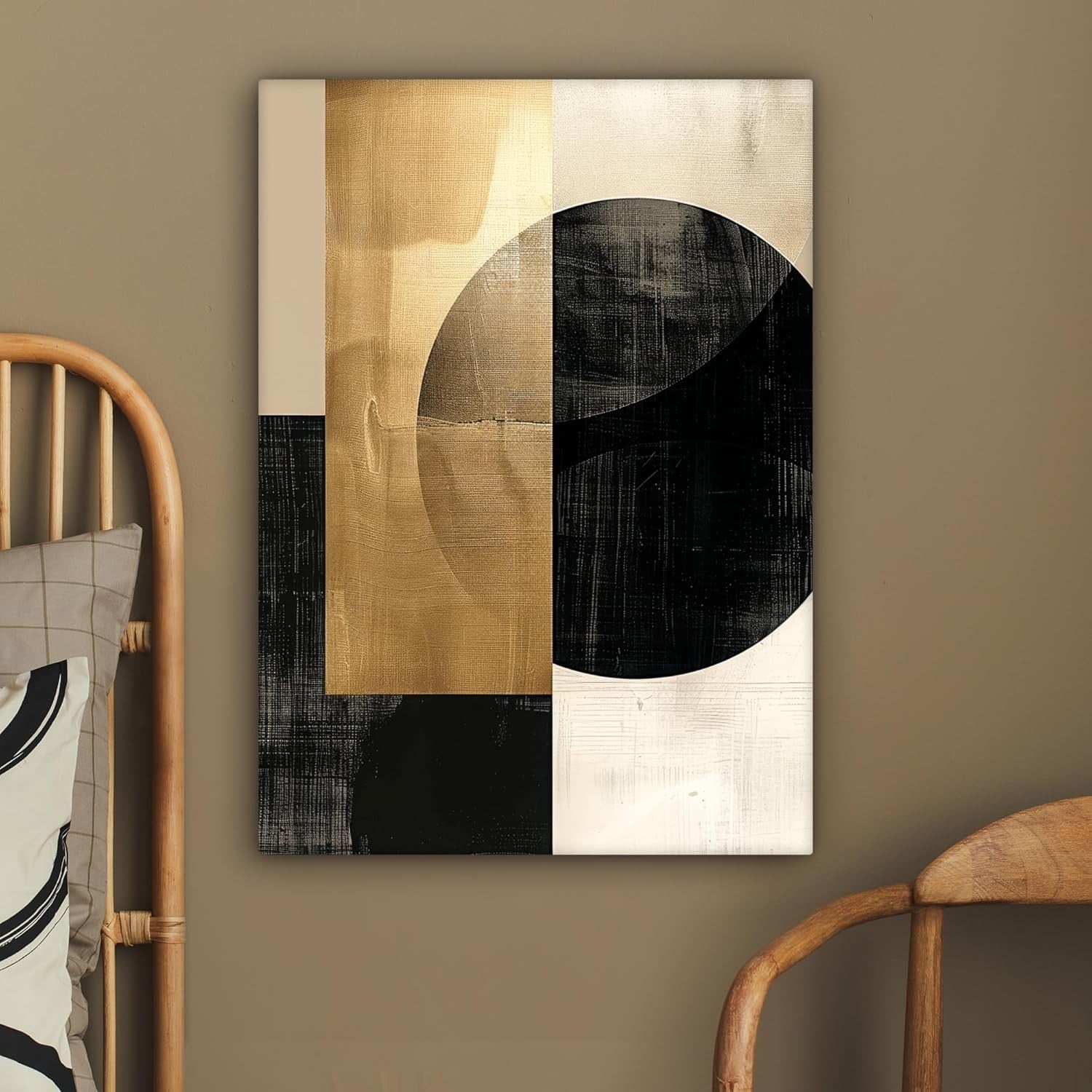 Large Framed Canvas Wall Art 50x70cm Gold Black Abstract Print