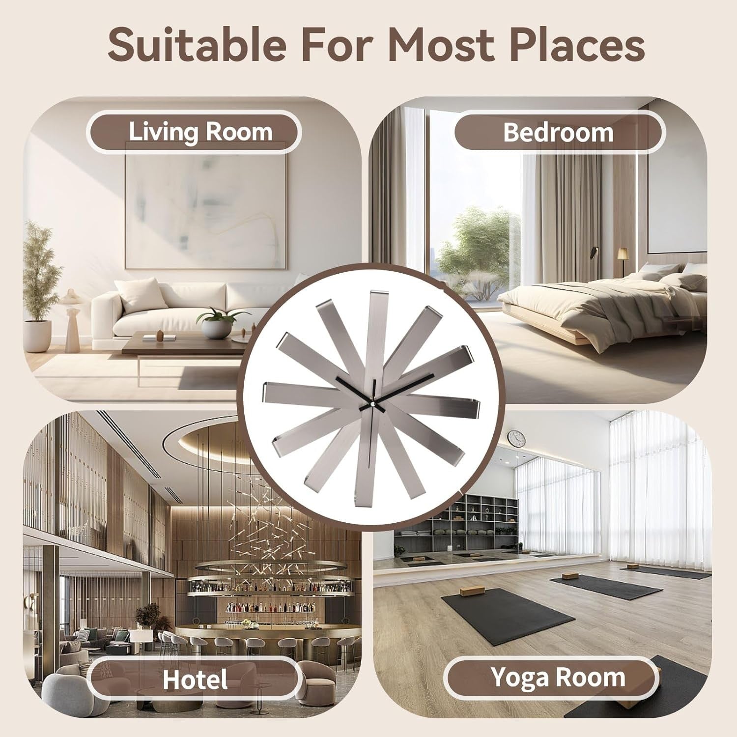 Modern Stainless Steel Wall Clock 11.8" Silent Non-Ticking Decorative Home Clock