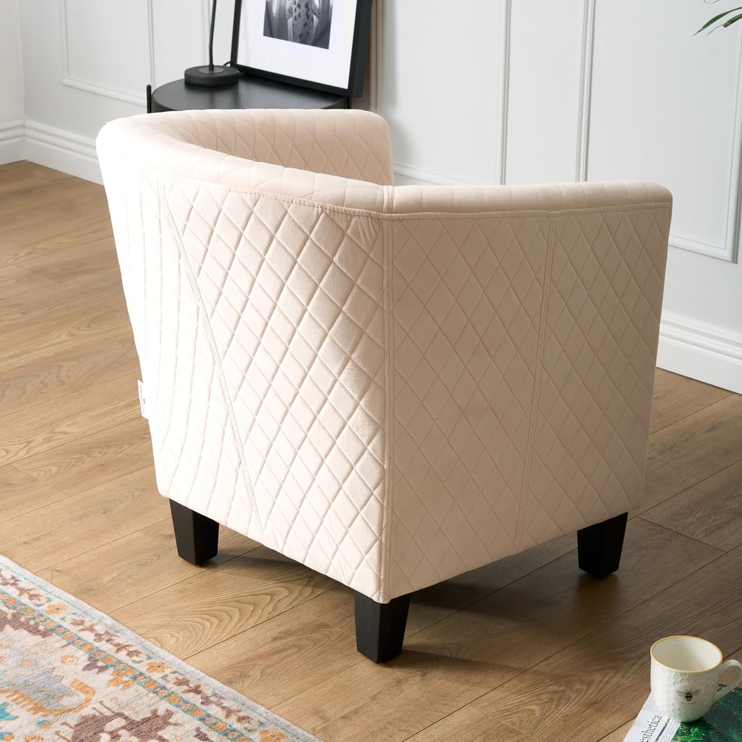 Beige Velvet Tub Chair Studded Accent Armchair Lounge Seat