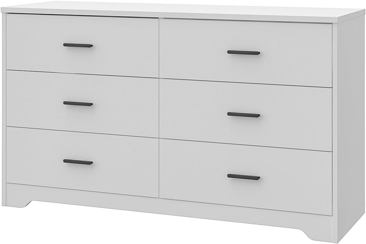 6 Drawer White Wooden Chest Storage Cabinet Bedroom Organizer with Handles