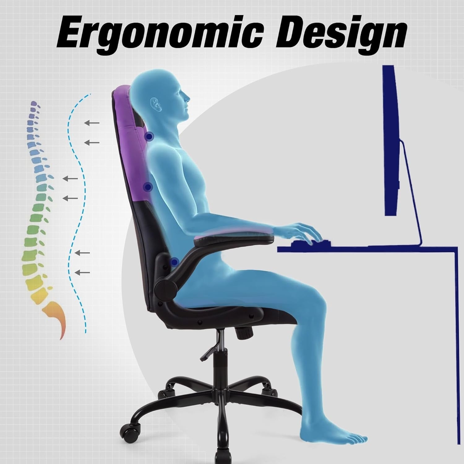 Purple Gaming Chair Office Racing Swivel PU Leather Ergonomic Headrest 200kg