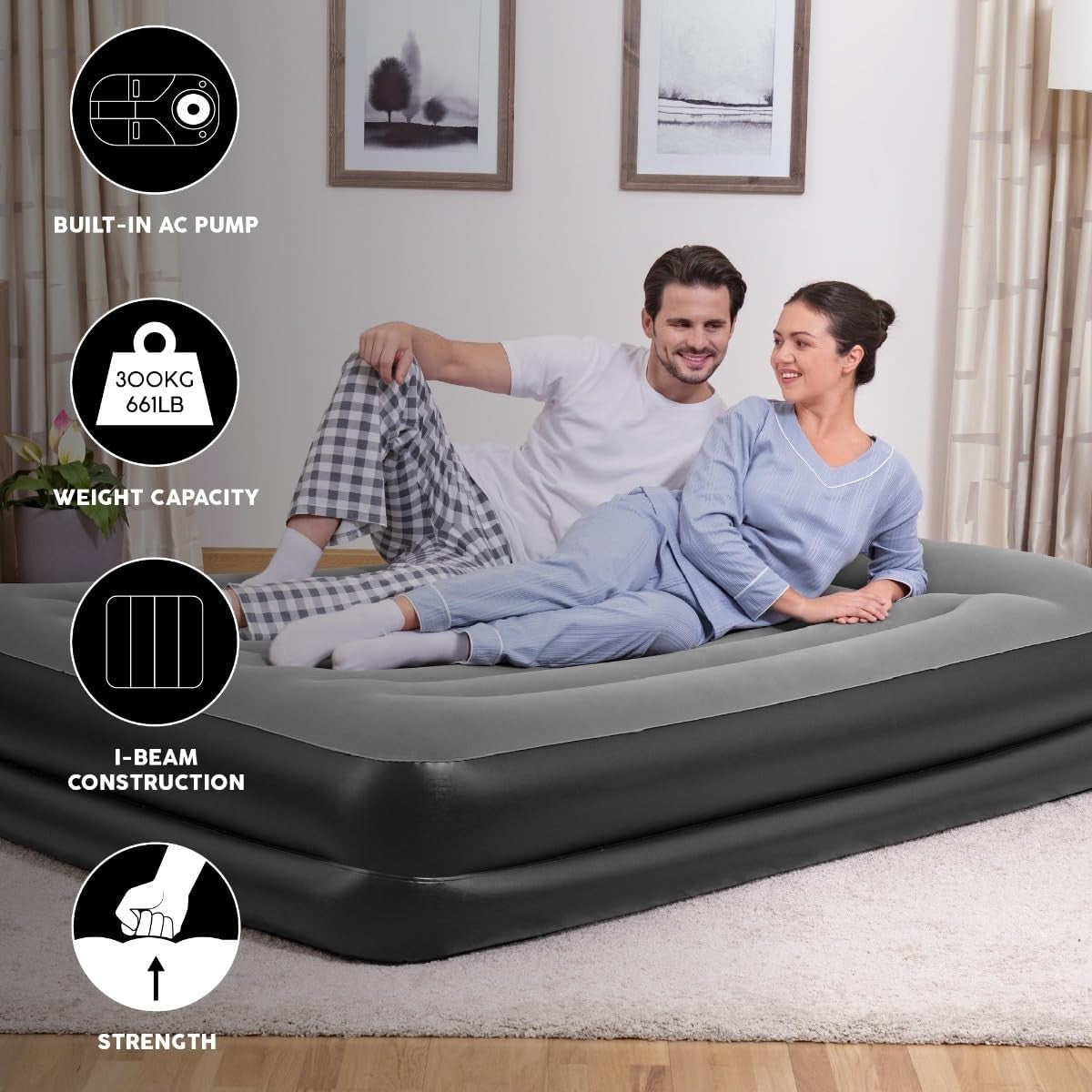 Queen Inflatable Air Mattress with Built-In Pump & Pillow – Durable, Comfortable