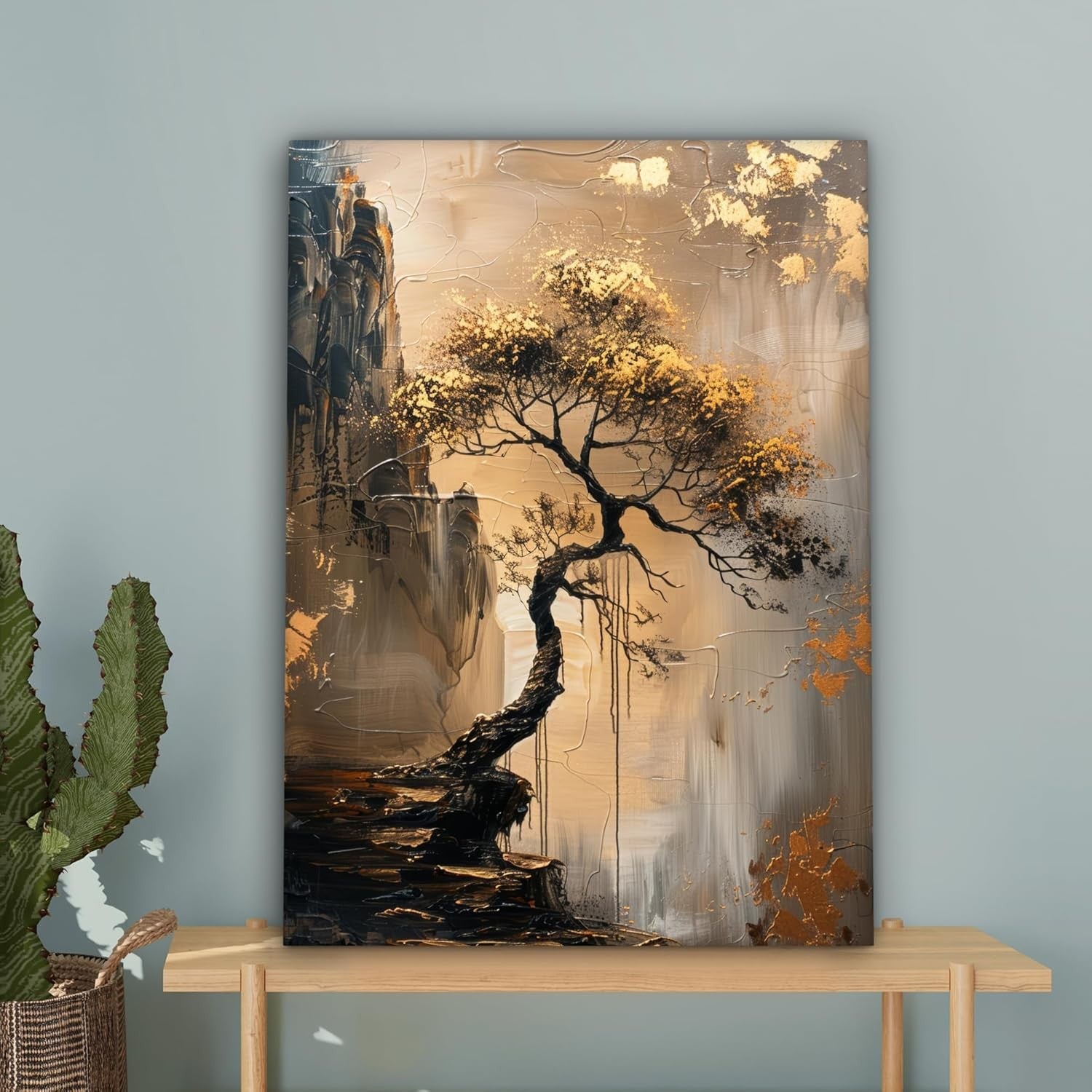 Large Framed Canvas Wall Art 50x70cm Gold Tree Abstract