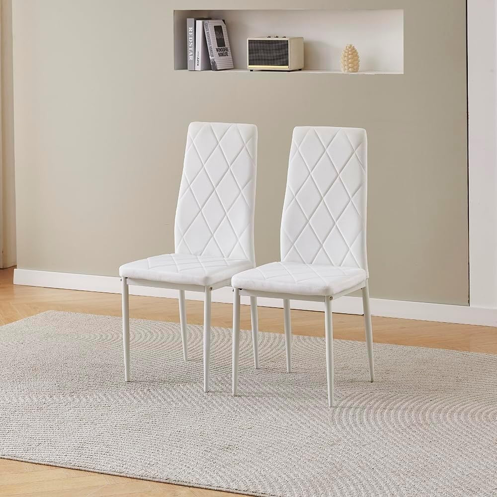 Round Glass Dining Table Set with 4 White Velvet Chairs – Compact & Stylish