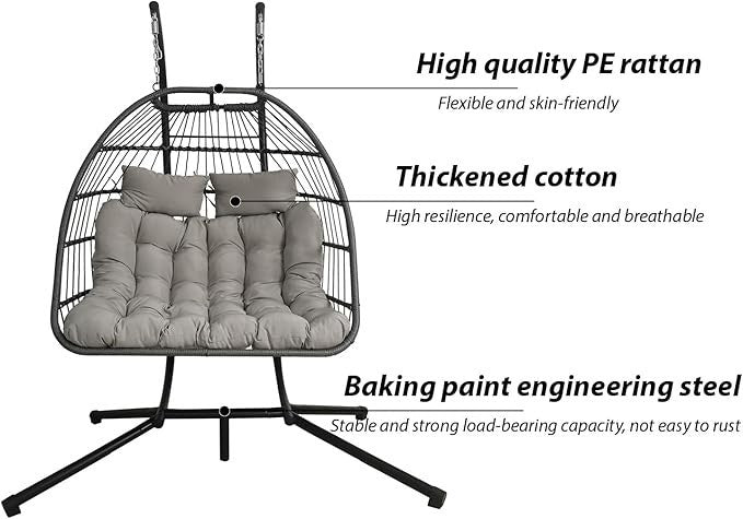 Rattan Egg Chair w/ Stand – Indoor Outdoor Hammock Seat 350lbs Max